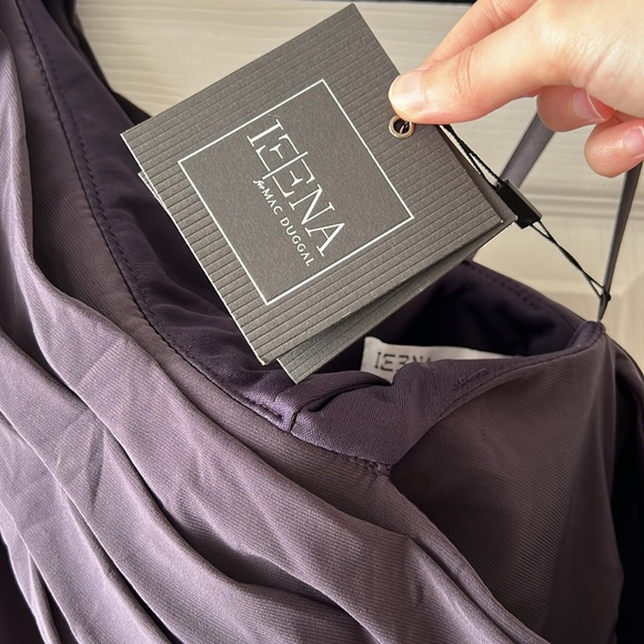 Ieena for Mac Duggal Foldover Off-the-Shoulder Slit Gown in Charcoal Size 10 - Picture 7 of 11